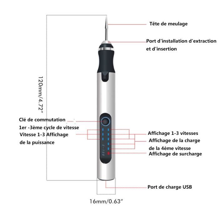 Acheter PDTO nouveau stylo de gravure électrique stylo de sculpture sans fil  outil de Micro-graveur Rechargeable