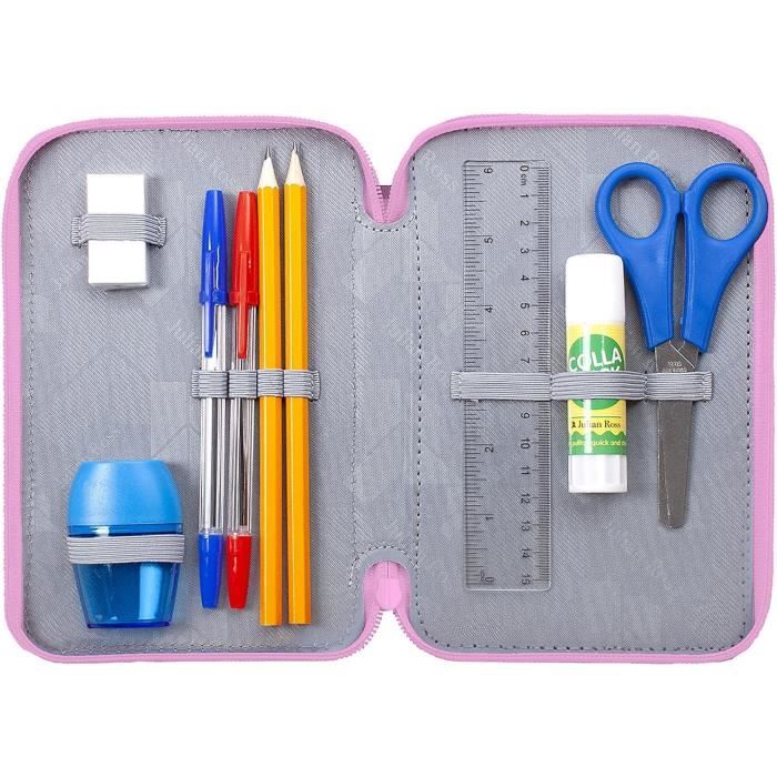 Seven Trousse 3 compartiments, noir, triple compartiment, avec crayons, marqueurs, couleurs, accessoires sac à dos, élémentaires, moyennes, supérieures, enfant et garçon, Noir, Scolaire