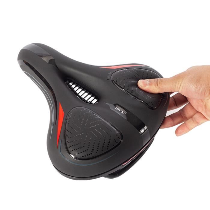 Selle De Vélo Confortable – Mousse à Mémoire De Forme – Design Creux Ergonomique – Double Amortisseurs En Caoutchouc – Housse De Pluie Incluse – Bande Réfléchissante – Universelle