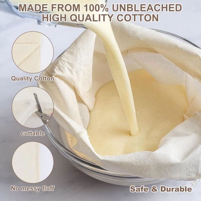 5 étamines Alimentaires Coton 50x50cm - Pour Fromage, Yaourt, Jus, Filtration Cuisine