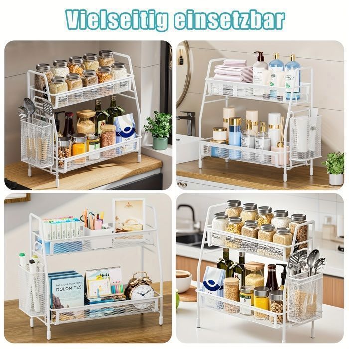 Zaxiva Étagère De Rangement Cuisine 2 Niveaux - Porte-Épices Métallique Noir, Organiseur Gain De Place