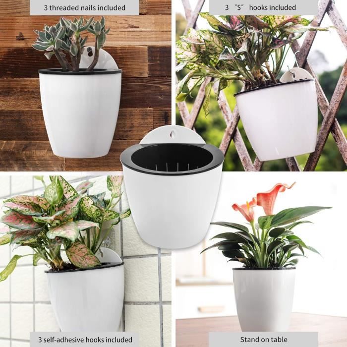 ORIMERC 6 pcs pots de 25 cm fleurs muraux verticaux à suspendre pour jardin, salon, fenêtre, intérieur, extérieur, cuisine, herbes, balcon, balustrade, étagère, clôture, décoration de treillis Blanc