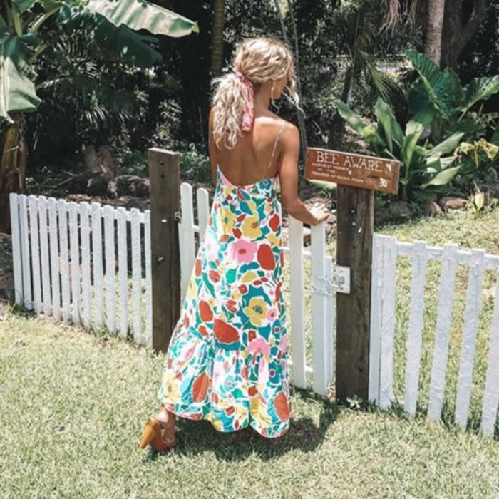 Robe Jolie robe a fleurs tres tendance modele 2018 tres estival style boheme decollete en V en mousseline de soie chic et Blanc Cdiscount Pret a Porter