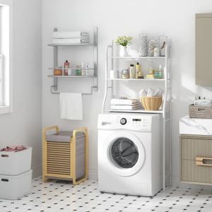 ECD Germany Meuble pour Machine à Laver 190x62,5 cm Blanc/Chêne Sonoma