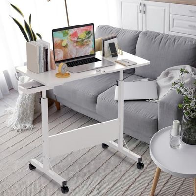 HUOLE Table D'Appoint Réglable En Hauteur Avec Roulettes - Bout De Canapé Multifonction Noir 56,5x37cm