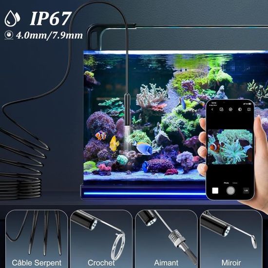 Caméra d'inspection serpent USB, endoscope USB C étanche 2.0 MP IP67, caméra de Type C avec 8 lumières LED réglables