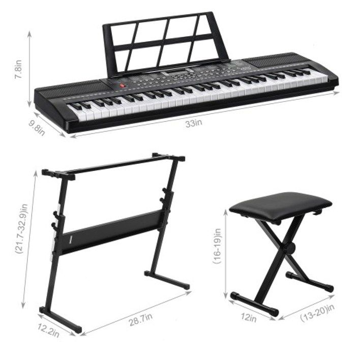 Clavier Piano électronique 61 Touches Débutant - Kit Complet Avec Support, Tabouret, Micro, Haut-parleurs