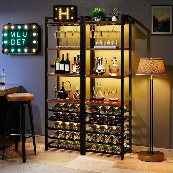 Étagère à vin Murale Industrielle pour 10 Bouteilles avec Porte-Verre à