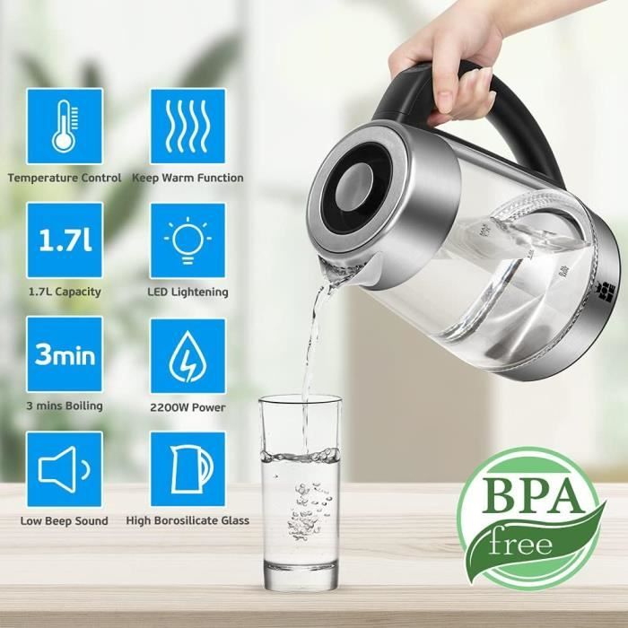 Forme Bouilloire En Verre \u00c9lectrique Eau 1,7 I R\u00e9glage Temp\u00e9rature ...