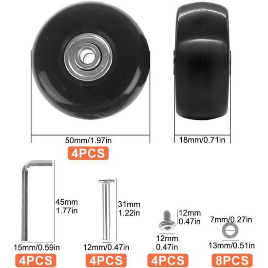 4 Roues De Remplacement Pour Valise – Ø 50 Mm Largeur 11 Mm – Universelles – Kit Avec Axes Et Vis – Installation Facile - 5