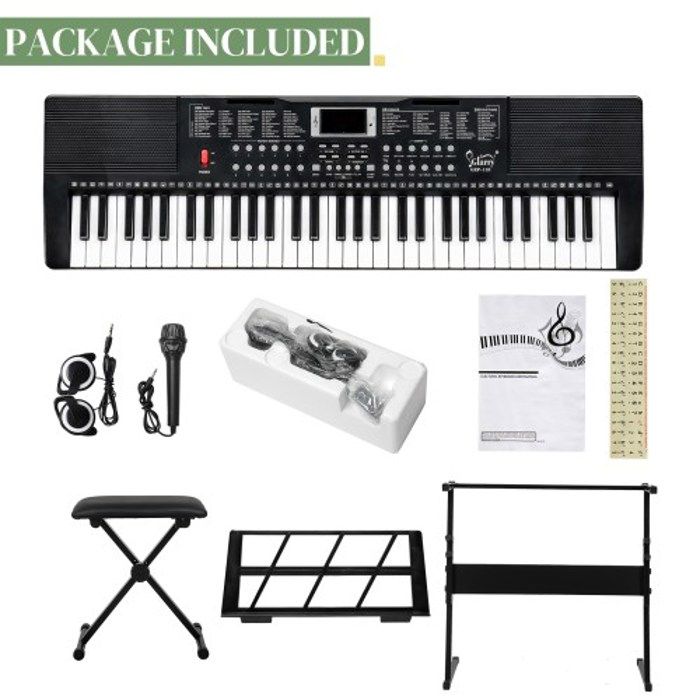 Piano Numérique 61 Touches Pour Débutants - Kit Complet Avec Support, Tabouret, Micro - 128 Sons - 13