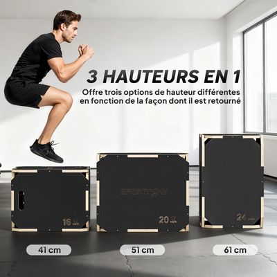 Box de saut pliométrique 3 en 1, 20/18/16 pouces, en coton Box de saut pliométrique 3 en 1, 20/18/16 pouces, en coton