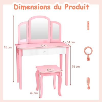 Coiffeuse Puluomis avec éclairage LED et miroir, coiffeuse rabattable avec 2 tiroirs, coiffeuse cosmétique, plateau en verre, panneaux latéraux rabattables, blanc Coiffeuse Puluomis avec éclairage LED et miroir, coiffeuse rabattable avec 2 tiroirs, coiffeuse cosmétique, plateau en verre, panneaux latéraux rabattables, blanc