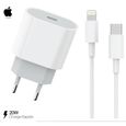 Chargeur 20W pour Apple iPhone + cable USB-C vers Lightning 1m ISOKA®-0
