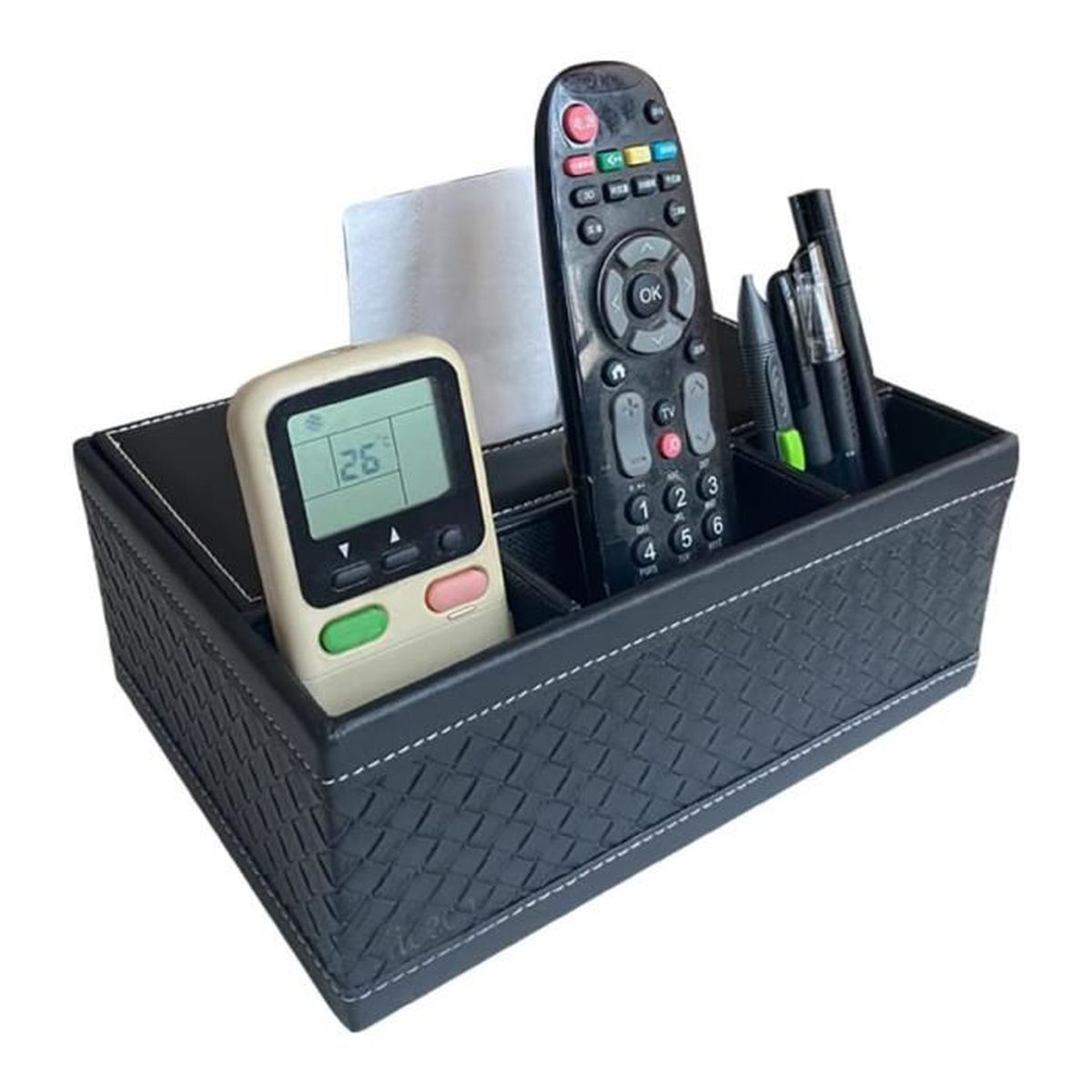 Organisateur Bureau Multifonction En PU - Boîte à Mouchoirs + Porte-crayons + Support Télécommande - Noir - 9