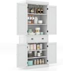 GOPLUS Buffet Haut de Cuisine avec 4 Portes et 2 Tiroirs 76x40x183CM-Étagères Réglables pour Salle à Manger/Cuisine Blanc