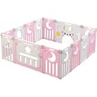 DRIPEX Parc Bébé en Plastique 12 + 2 Panneaux d’Activité et Porte Barrière Sécurité Enfant Pliable - rose