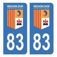 Autocollants Stickers plaque immatriculation voiture auto département 83 Var Logo Région SUD