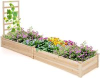 RELAX4LIFE Jardinière Surélevée avec 2 Bac à Fleurs, Carré Potager avec Treillis en Bois pour Plantes Grimpantes, 235 x 63 x 102 cm