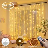 Guirlande Lumineuse Rideau 300 LED Decoration Lumineuse USB 8 Modes 3M*3M Deco de Fenêtre Anniversaire Mariage Maison