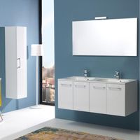 Meuble salle de bains 120 cm - Boston - Blanc - Double lavabo - Fermeture ralentie