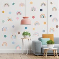 Set de 76 Stickers muraux arc-en-ciel - Autocollants Décoration Murale Chambre Bébé - Facile à Poser