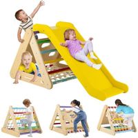 Structure d'escalade en bois pour enfants DREAMADE 4 en 1 avec filet, échelle et toboggan - Multicolore