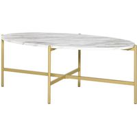 Table basse ovale design style art déco - HOMCOM - Blanc - Structure métal doré - Plateau aspect marbre blanc