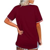 T-Shirt Décontracté À Manches Courtes Rayures Colorées Et Col En V Pour Femmes Rouge