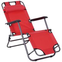 Chaise longue transat 2 en 1 pliant inclinable multiposition rouge 118x60x80cm Rouge