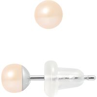 PERLINEA - Clous d'Oreilles - Véritables Perles de Culture d'Eau Douce Boutons 4-5 mm Rose Naturel - Or Blanc - Bijoux Femme