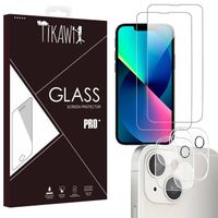 Tikawi x4 Verre trempé 9H Iphone 13 (6.1') [2 Ecran + 2 Caméra] Haute résistance - Protection Avant + Arrière [Anti-traces] x4
