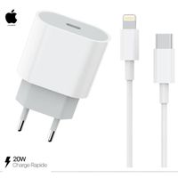 Chargeur 20W pour Apple iPhone + cable USB-C vers Lightning 1m ISOKA®