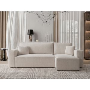 Canapé D'angle Lisa Convertible Velours Côtelé Beige - Avec Coffre Rangement