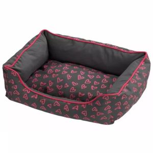 P90 Dd Lit Pour Chiens Lovely Cœurs 85x70x27 Cm Gris Et Rose