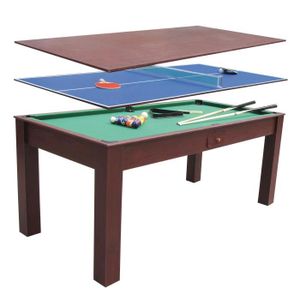 BILLARD Table Multi-Jeux 3 en 1 - DEVESSPORT - Avec Billard, Ping-Pong et Air Hockey - Marron