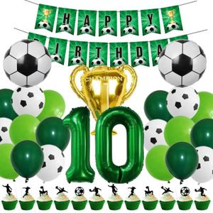 KIT DE DECORATION Ballon De Foot 10 An Vert Décoration D'Anniversaire Fille Garçon,Vert Ballons Set,Happy Birthday Banner,Vert Ballons Pour Fêt[J9942]