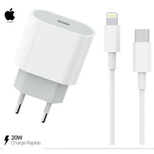 CHARGEUR TÉLÉPHONE Chargeur 20W pour Apple iPhone + cable USB-C vers Lightning 1m ISOKA®