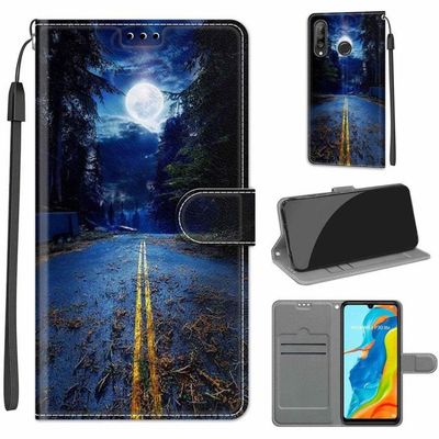 Housse étui Portefeuille Pour Huawei P30 Lite - Cuir PU + Jean, Aimant, Slots Cartes, Fonction Stand - Bleu Profond - 10