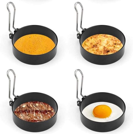 Lot De 4 Moules à œufs Ronds En Silicone - Pour œufs Au Plat Parfaits, Crêpes, Cookies - Antiadhésif, Lavable - 4