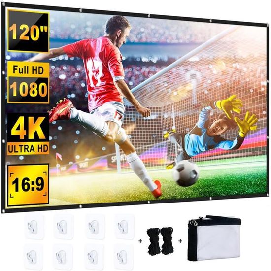 Écran De Projection Portable 254 Cm (100 Pouces) - Format 16:9 - Pliable Et Anti-plis - Pour Cinéma Maison, Extérieur, Bureau, école, Camping - 3
