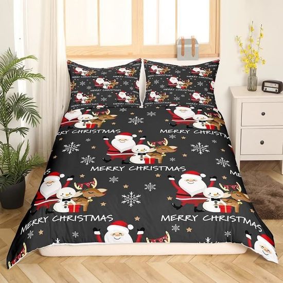 Housse de couette montagne brodée sapin rouge percale coton