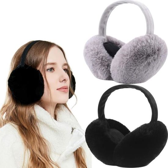 Cache-Oreilles Femme Hiver Chaud En Peluche - Lot De 2 - Pliable, Anti-Froid, Mignon Rose Blanc - Protection Oreilles