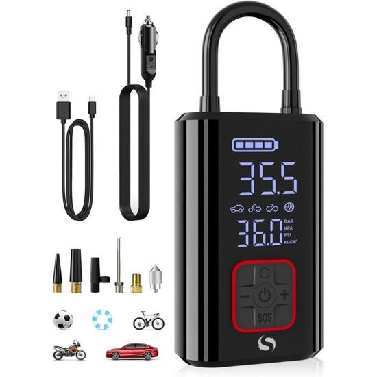 Compresseur à Air Portatif 150 PSI - Gonfleur De Pneus Sans Fil Avec écran LCD, Pour Voiture, Moto, Vélo, Ballons - 6