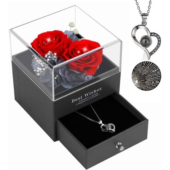 Cadeau Femme Rose éternelle Avec Collier – Coffret Cadeau Romantique Anniversaire, Saint-Valentin, Fête Des Mères | Fleur Préservée + Bijou - 12