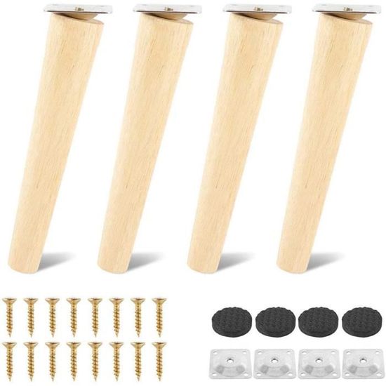 Pieds De Meubles Pieds De Meuble,4 Pieds De Meuble Bois De Rechange 15cm Pieds De Canapé Bois Avec Plaque De Montage Vis Et Tapis Antidérapant Pieds De Meuble Bois Incliné Pour Lit