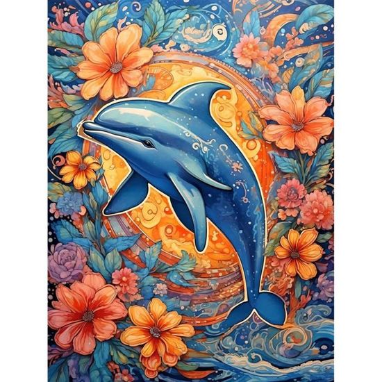 HEIBAGO Fleur Diamant Peinture Pendentif, Dauphin Diamond