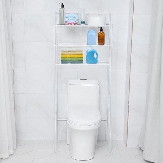 Étagère De Salle De Bain 3 Niveaux - Rangement Au-Dessus Des WC - 157x55x26cm - Acier Carbone - Noir