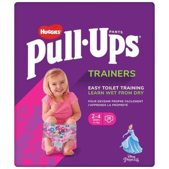 HUGGIES Pull-Ups Trainers Couches bébé Fille 2-4 ans : 15 - 23 kg - Paquet de 28 couches