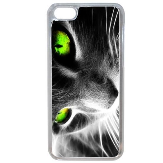 Coque Smartphone Chat Noir Et Blanc Yeux Vert Compatible Avec Apple Iphone 7 Plastique Bord Transparent Cdiscount Telephonie